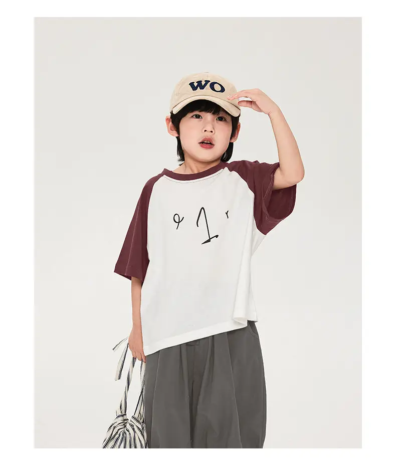 Boys T-Shirt Maroon White Half Sleeve Cotton Summer — feature 12