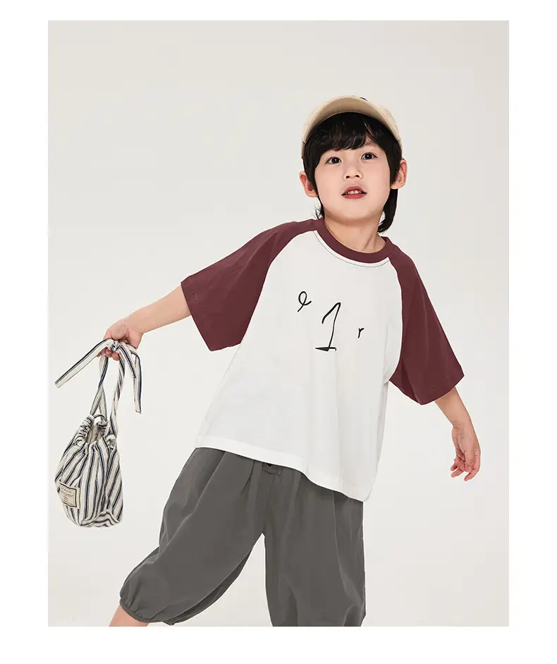 Boys T-Shirt Maroon White Half Sleeve Cotton Summer — feature 13
