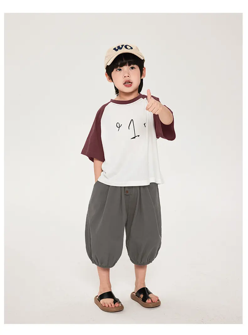 Boys T-Shirt Maroon White Half Sleeve Cotton Summer — feature 14