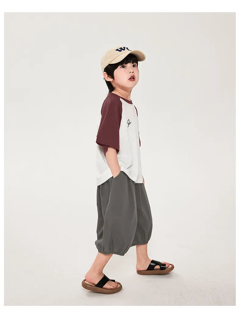 Boys T-Shirt Maroon White Half Sleeve Cotton Summer — feature 15