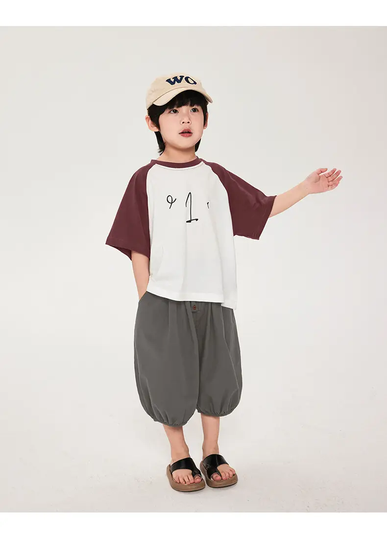 Boys T-Shirt Maroon White Half Sleeve Cotton Summer — feature 16