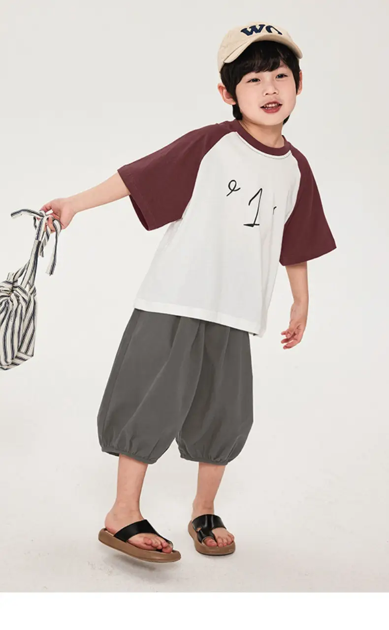 Boys T-Shirt Maroon White Half Sleeve Cotton Summer — feature 2