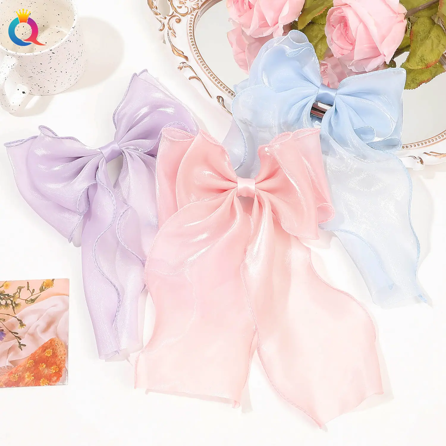 Maroon Bow Hairpin Mesh Ribbon Spring Clip Accessories — feature 16
