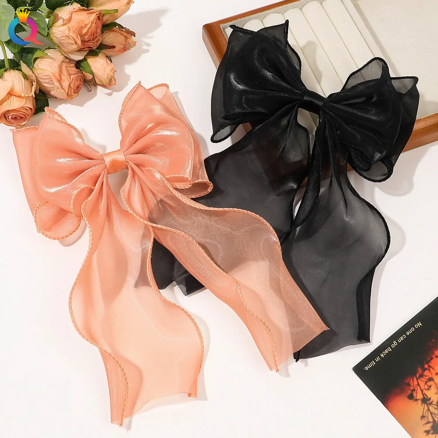Maroon Bow Hairpin Mesh Ribbon Spring Clip Accessories — feature 18