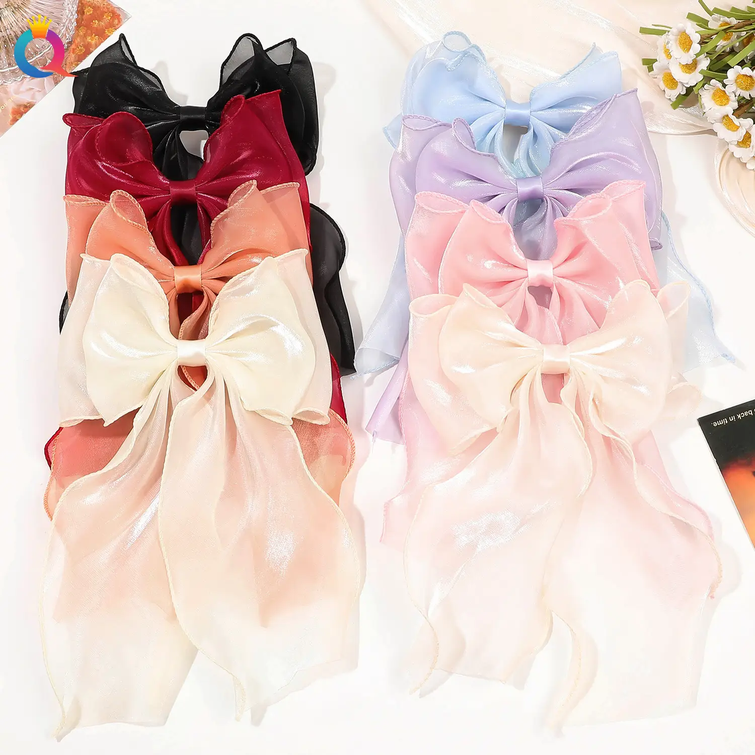 Maroon Bow Hairpin Mesh Ribbon Spring Clip Accessories — feature 19