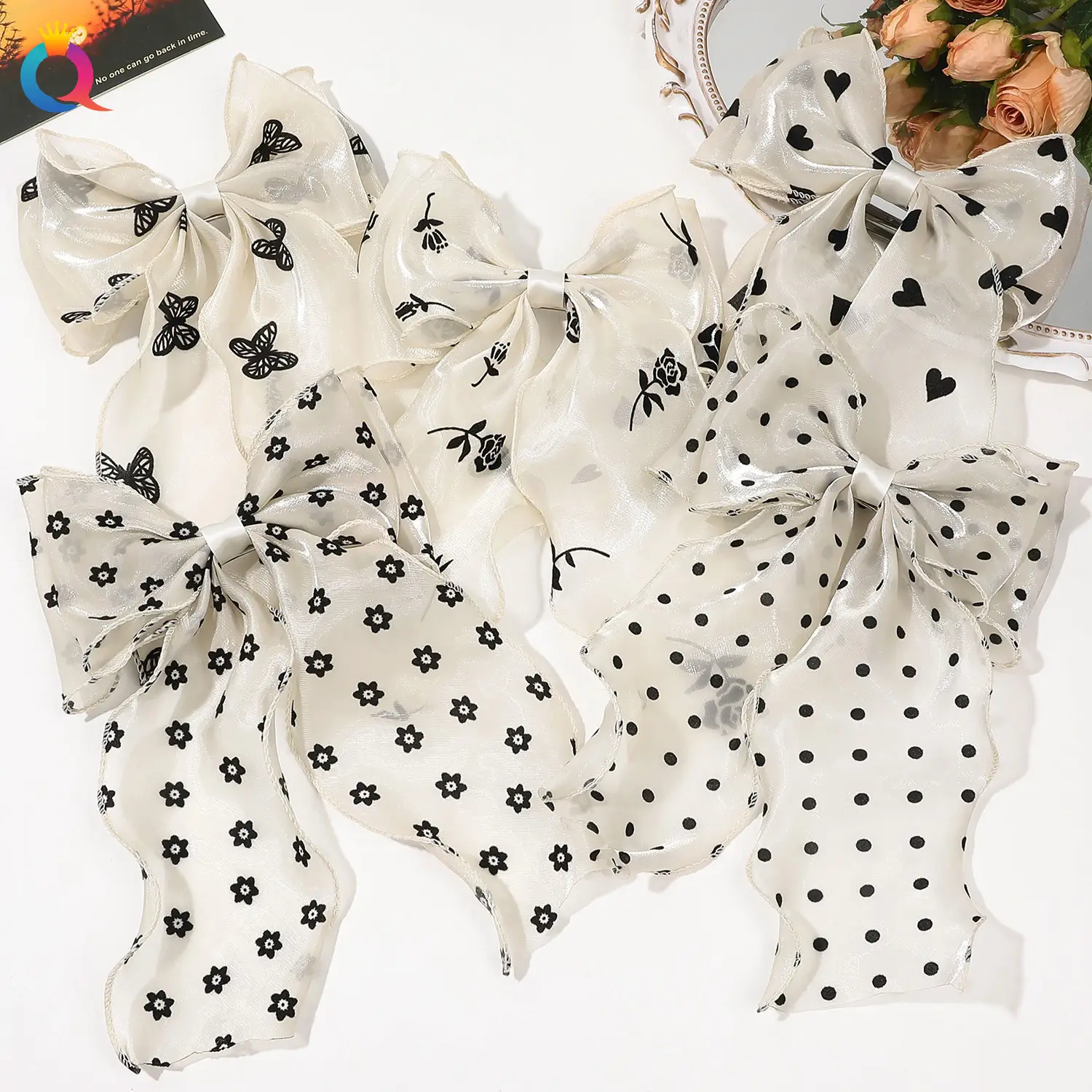 Maroon Bow Hairpin Mesh Ribbon Spring Clip Accessories — feature 33