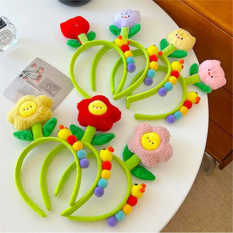 Cute Cartoon Headband with Caterpillar Flower & Windmill Design