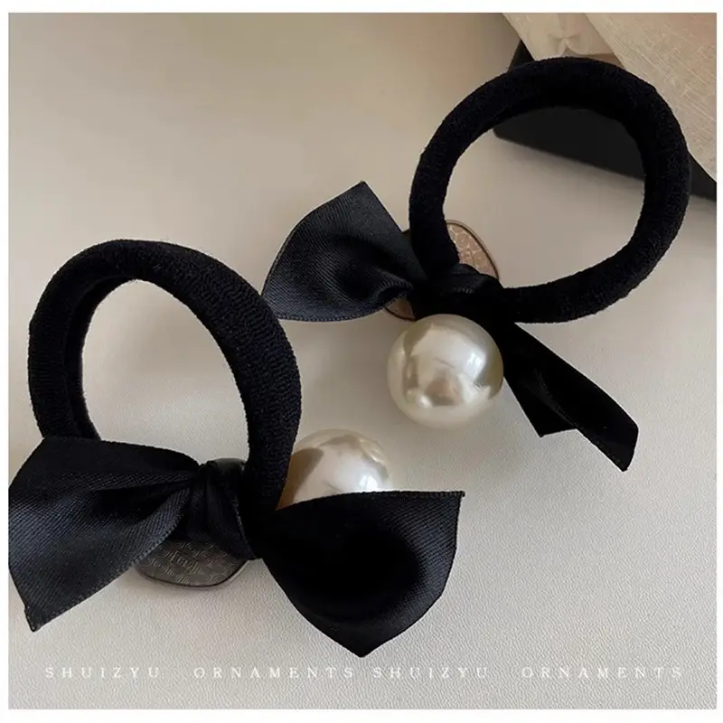 Pearl Bow Hair Loop with Black Bow & Silver Pearl - Image 6