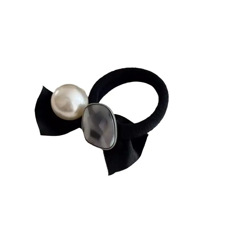 Pearl Bow Hair Loop with Black Bow & Silver Pearl - Image 7