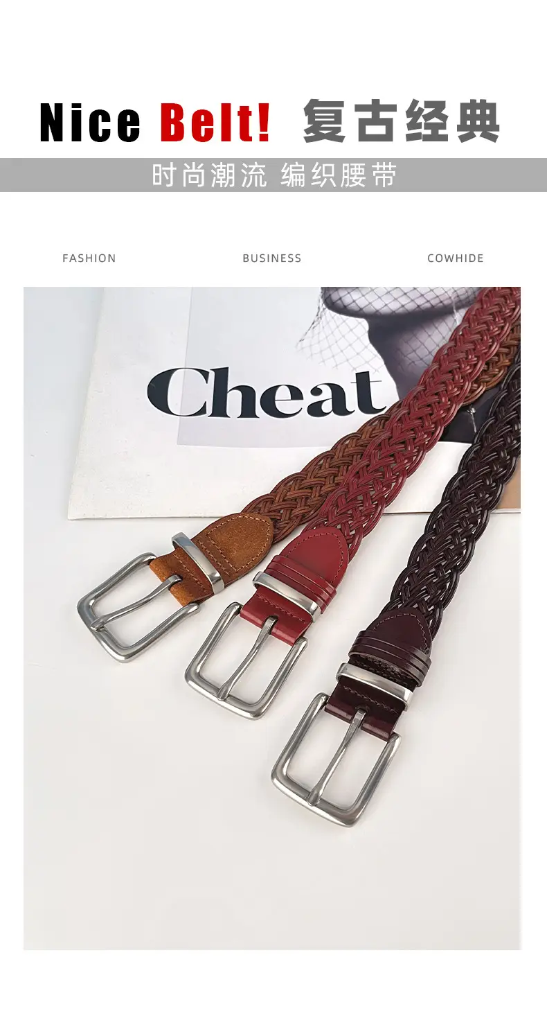 Vintage Braided Women's Belt with Silver Buckle — feature 3