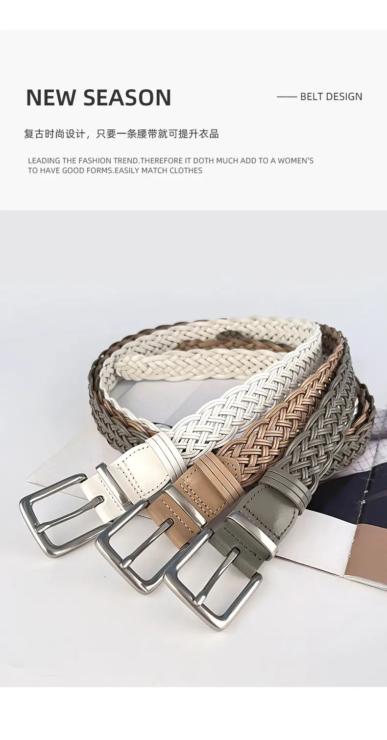 Vintage Braided Women's Belt with Silver Buckle — feature 4