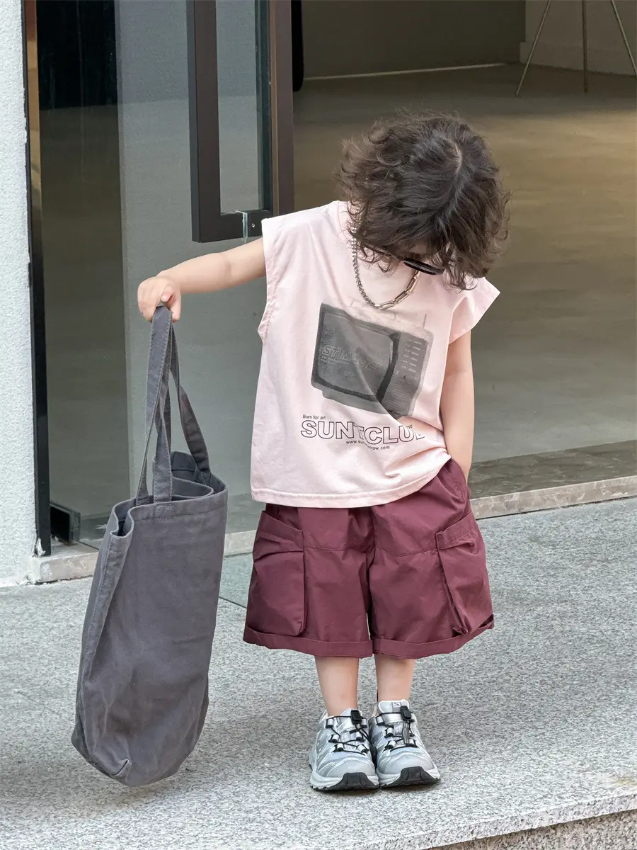 Baby Pink Graphic T-Shirt with Maroon Shorts Set — feature 19