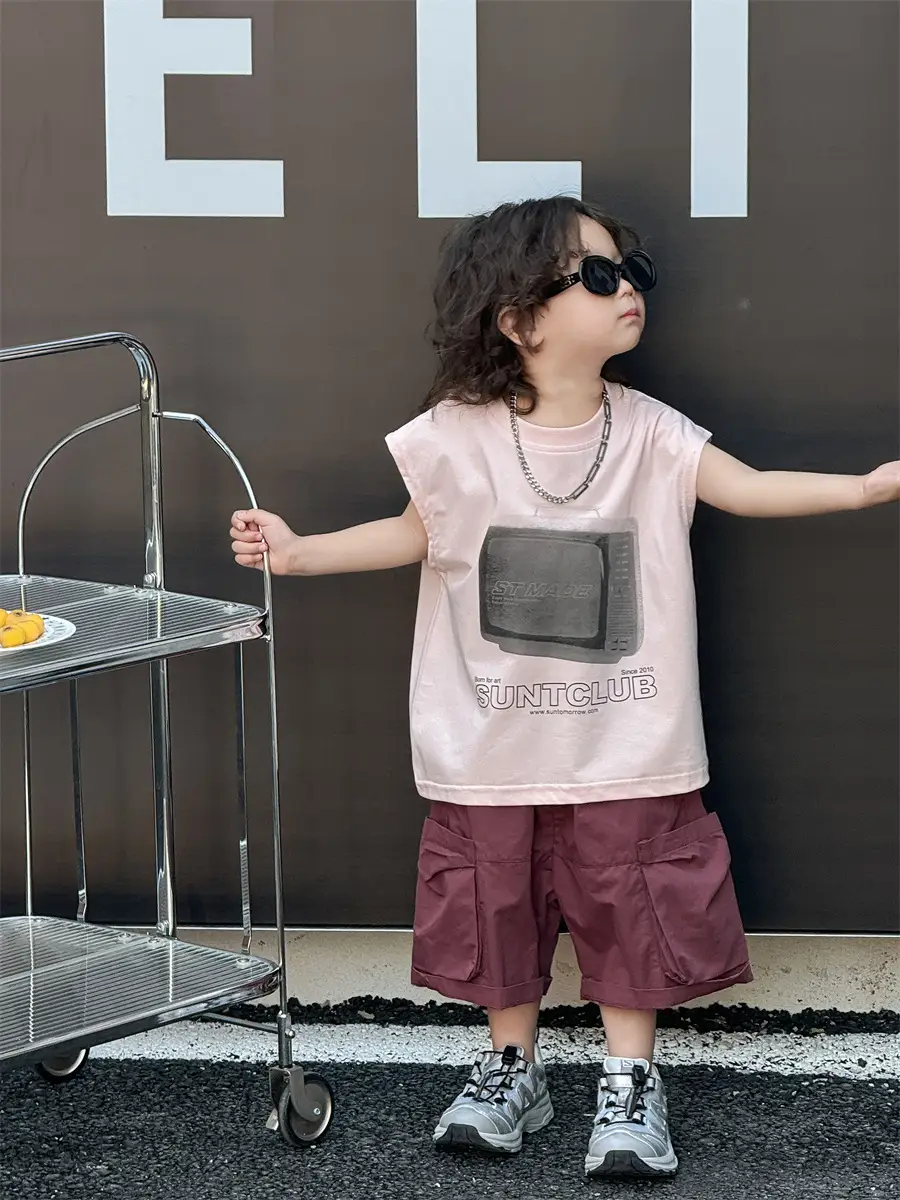 Baby Pink Graphic T-Shirt with Maroon Shorts Set — feature 22