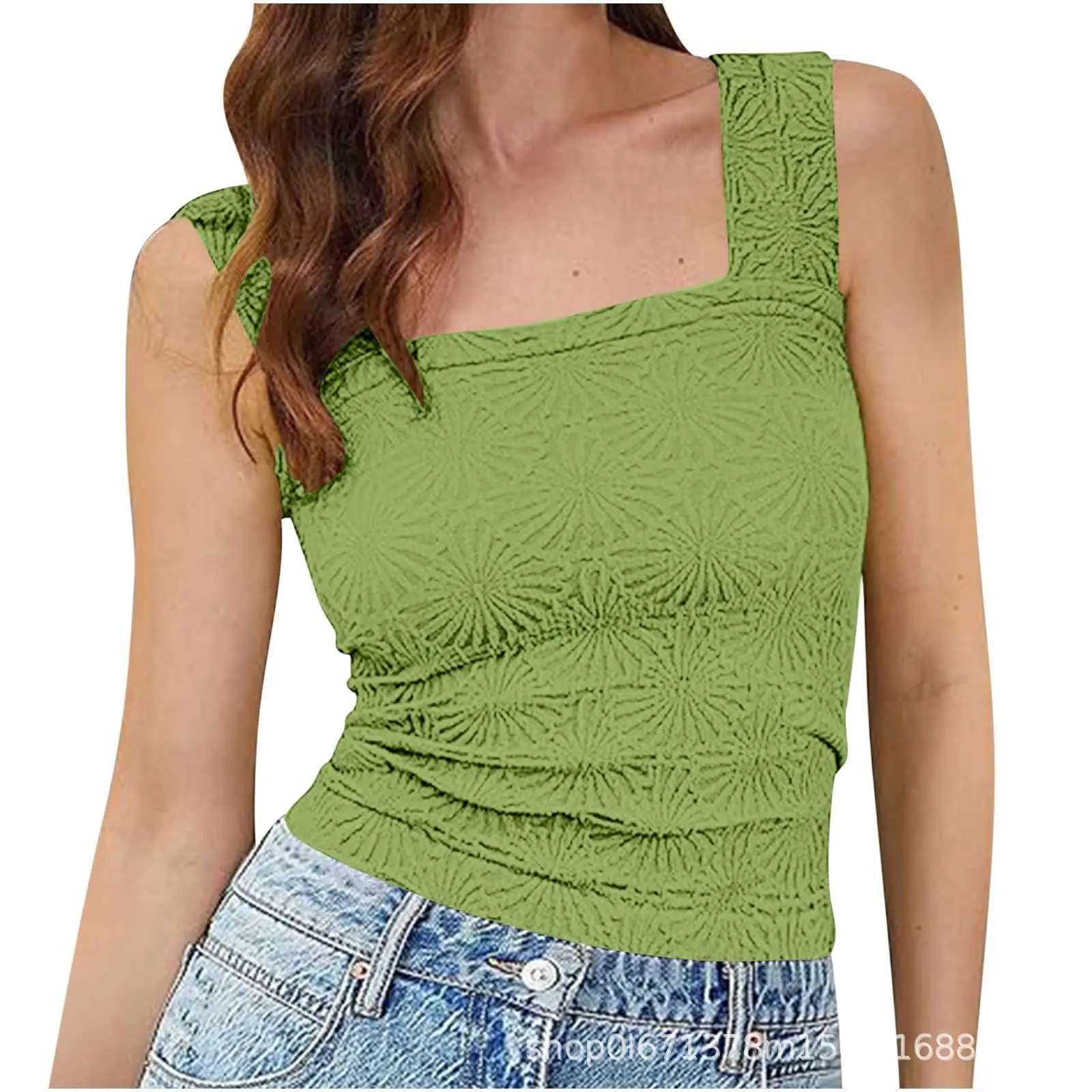 Green Jacquard Square Collar Vest for Women - Image 11