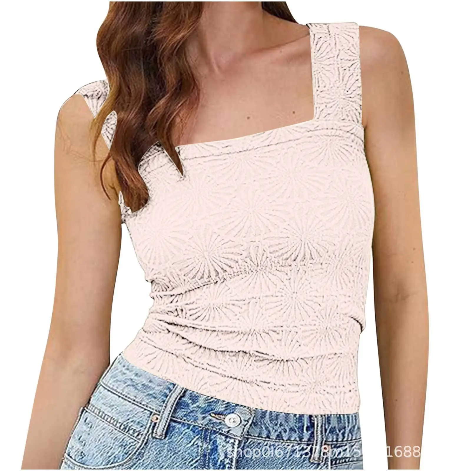 Green Jacquard Square Collar Vest for Women - Image 12