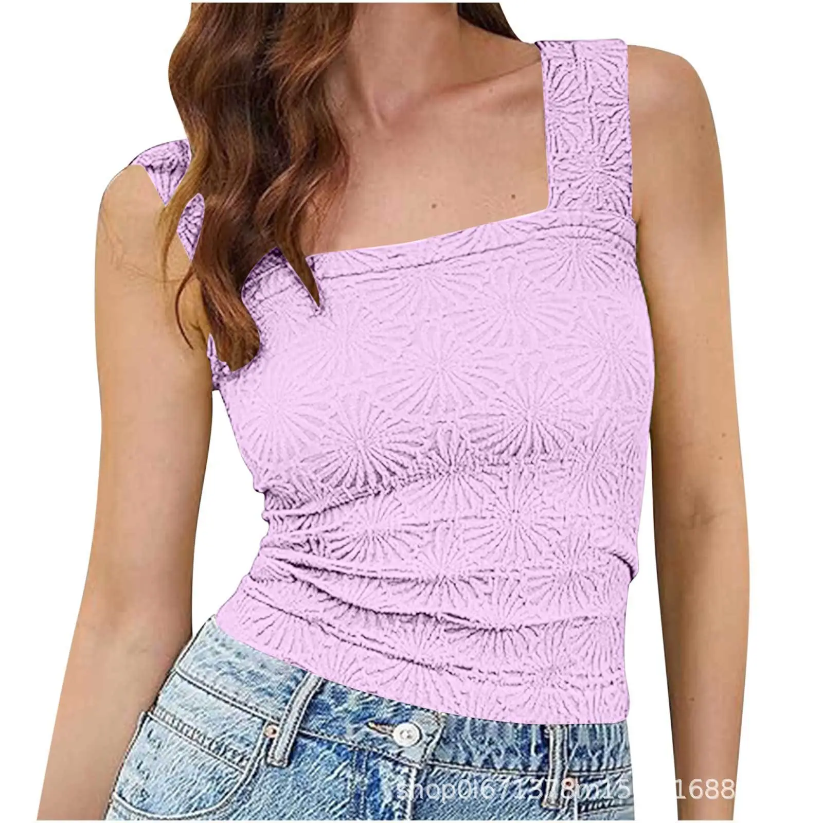 Green Jacquard Square Collar Vest for Women - Image 13
