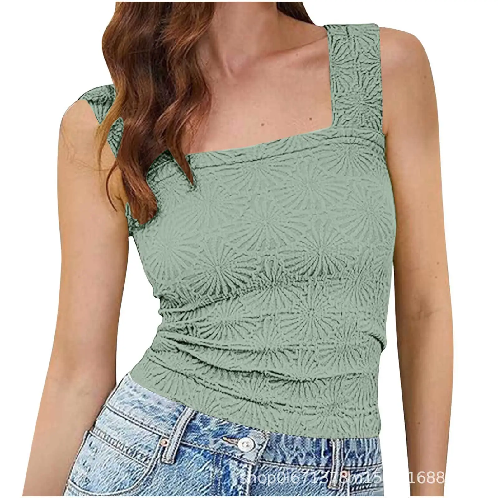 Green Jacquard Square Collar Vest for Women - Image 14