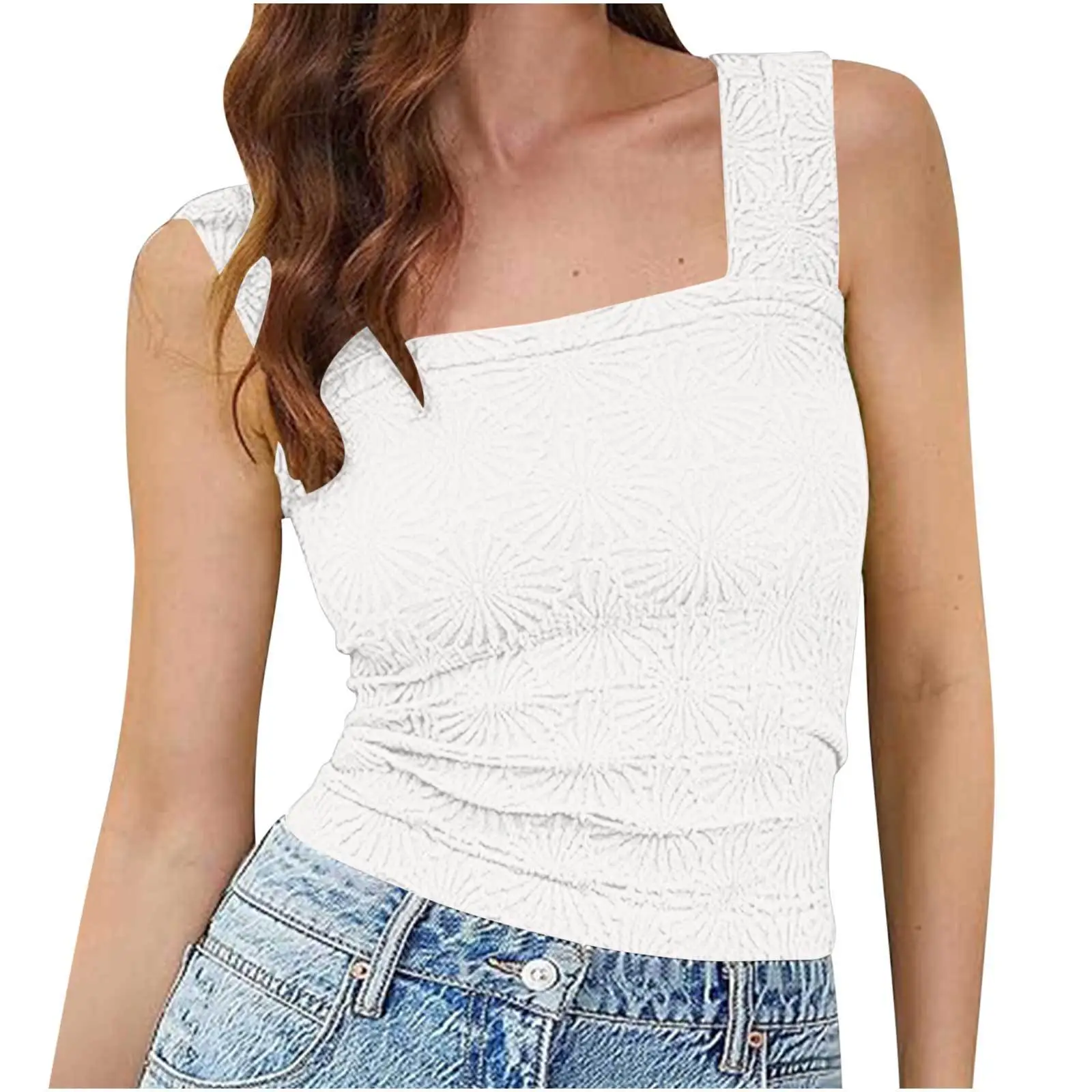 Green Jacquard Square Collar Vest for Women - Image 3