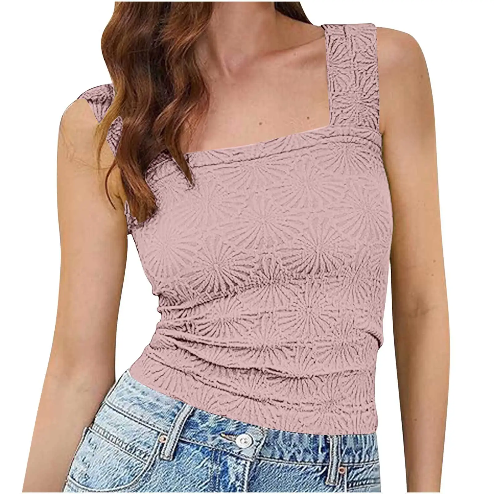 Green Jacquard Square Collar Vest for Women - Image 6