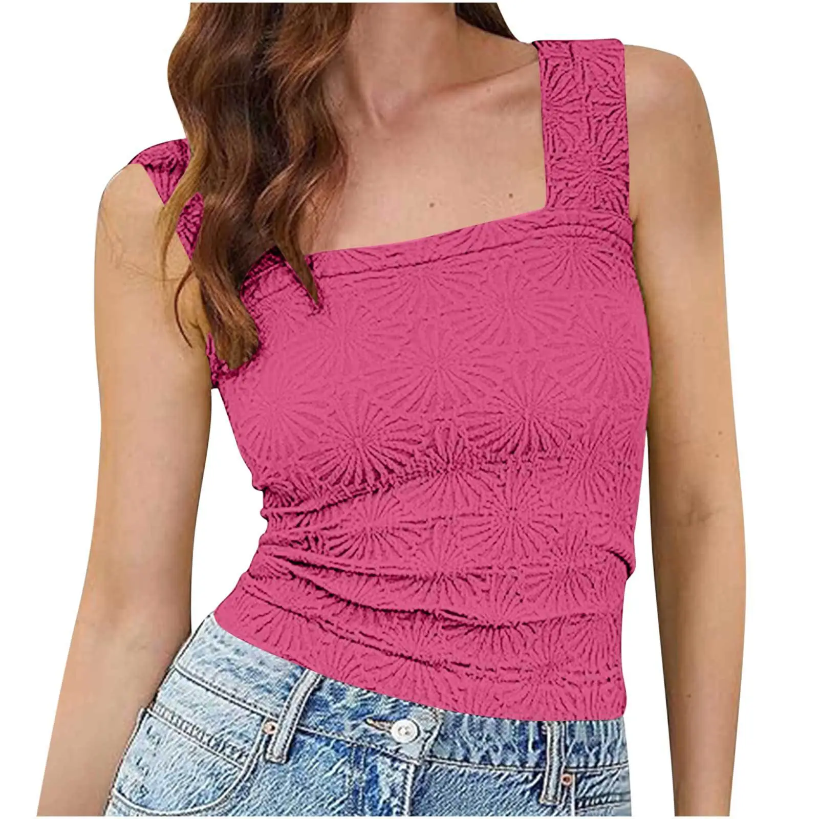 Green Jacquard Square Collar Vest for Women - Image 8