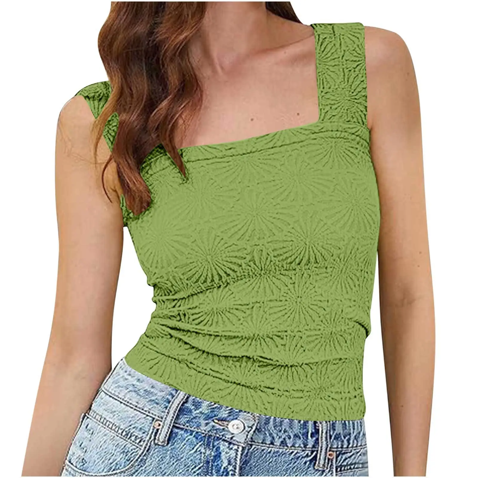 Green Jacquard Square Collar Vest for Women - Image 9