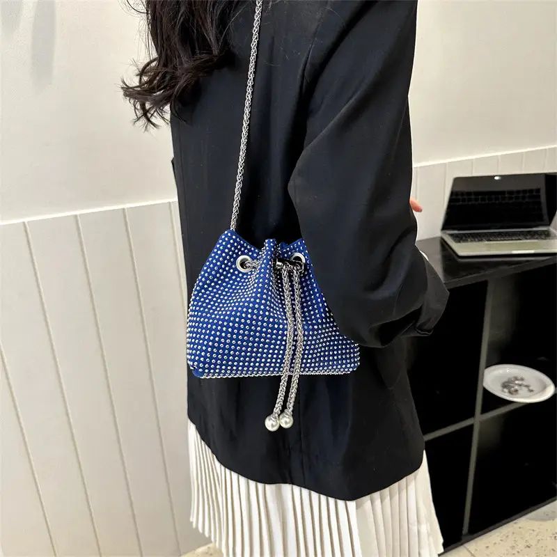 Yellow Chain Diamond Bucket Bag for Women - Image 11