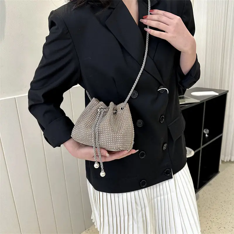 Yellow Chain Diamond Bucket Bag for Women - Image 13