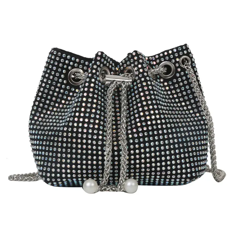 Yellow Chain Diamond Bucket Bag for Women - Image 14