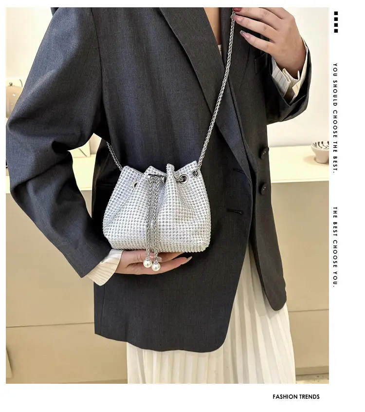 Yellow Chain Diamond Bucket Bag for Women — feature 1