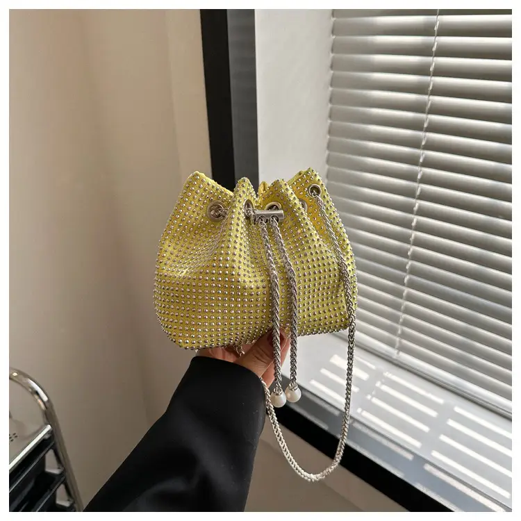 Yellow Chain Diamond Bucket Bag for Women — feature 13