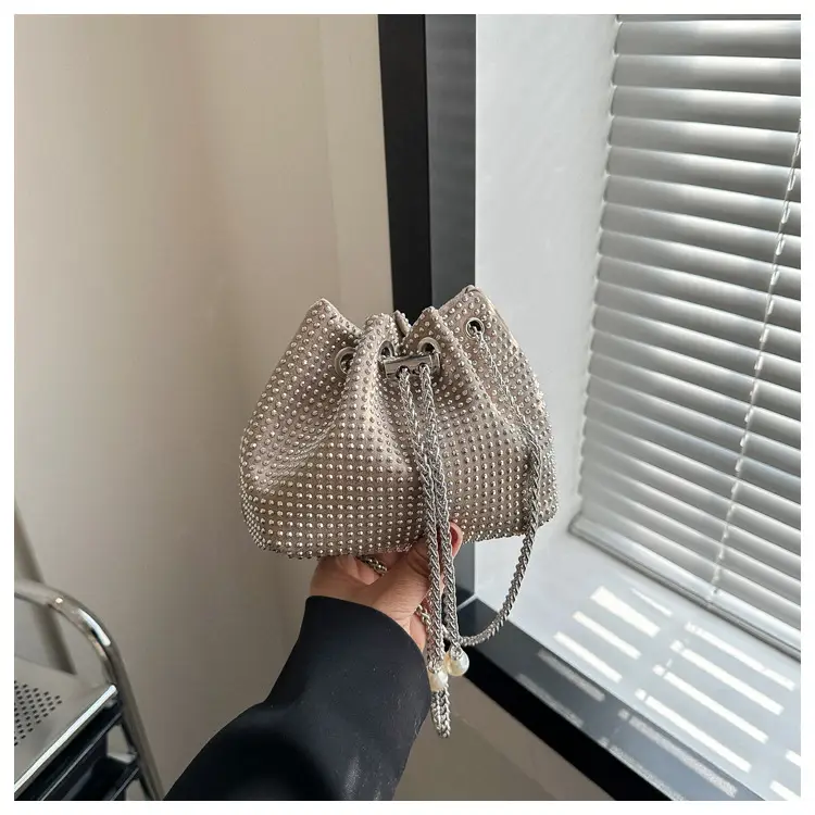 Yellow Chain Diamond Bucket Bag for Women — feature 19