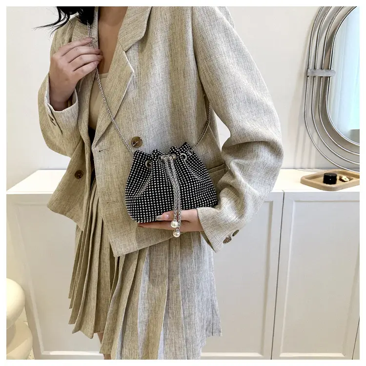 Yellow Chain Diamond Bucket Bag for Women — feature 20