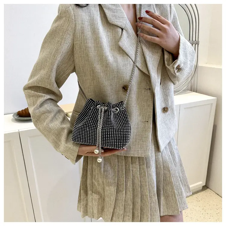 Yellow Chain Diamond Bucket Bag for Women — feature 21