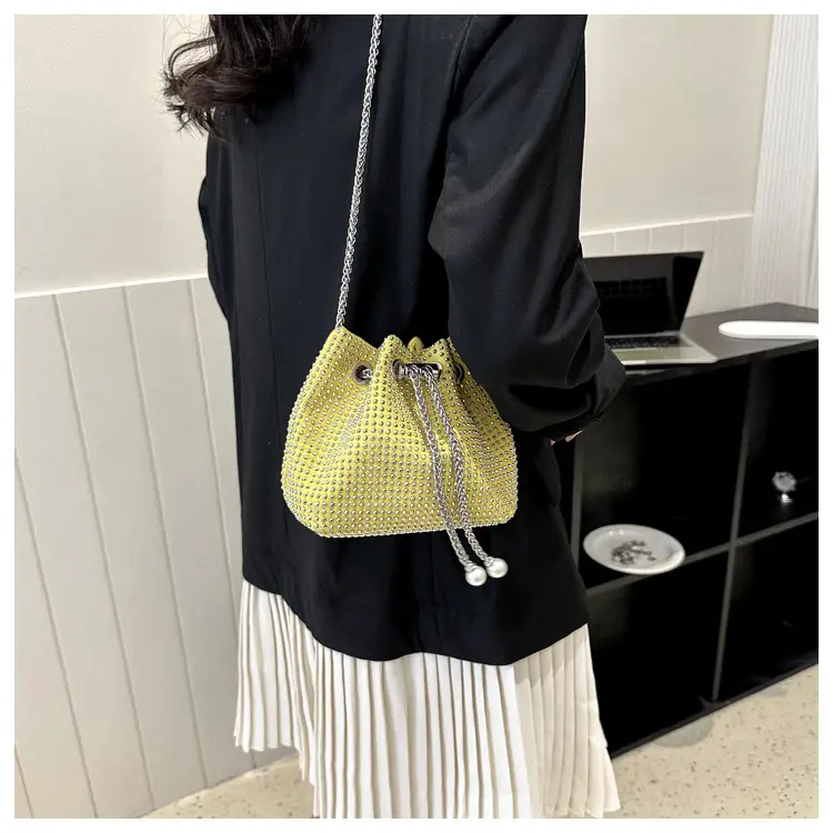 Yellow Chain Diamond Bucket Bag for Women — feature 24