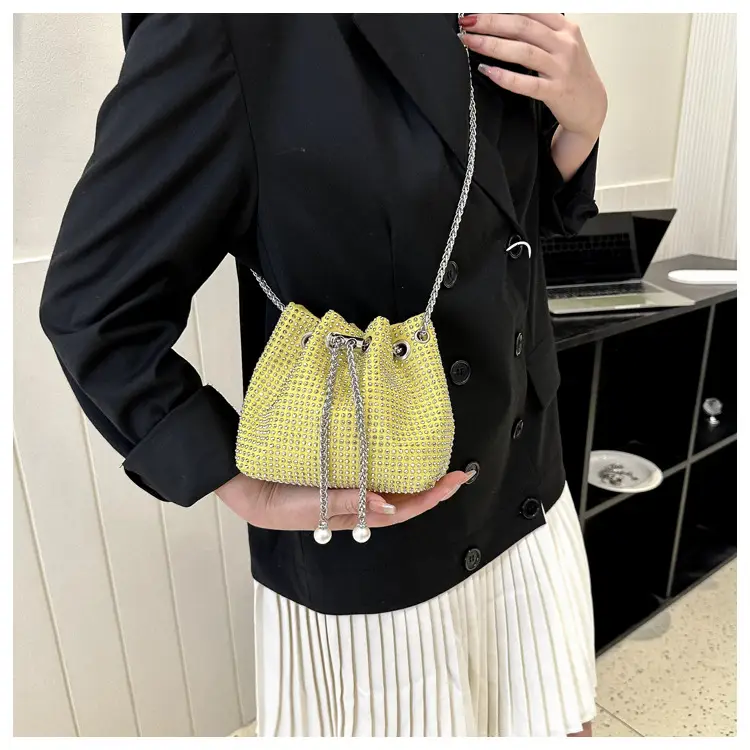 Yellow Chain Diamond Bucket Bag for Women — feature 25