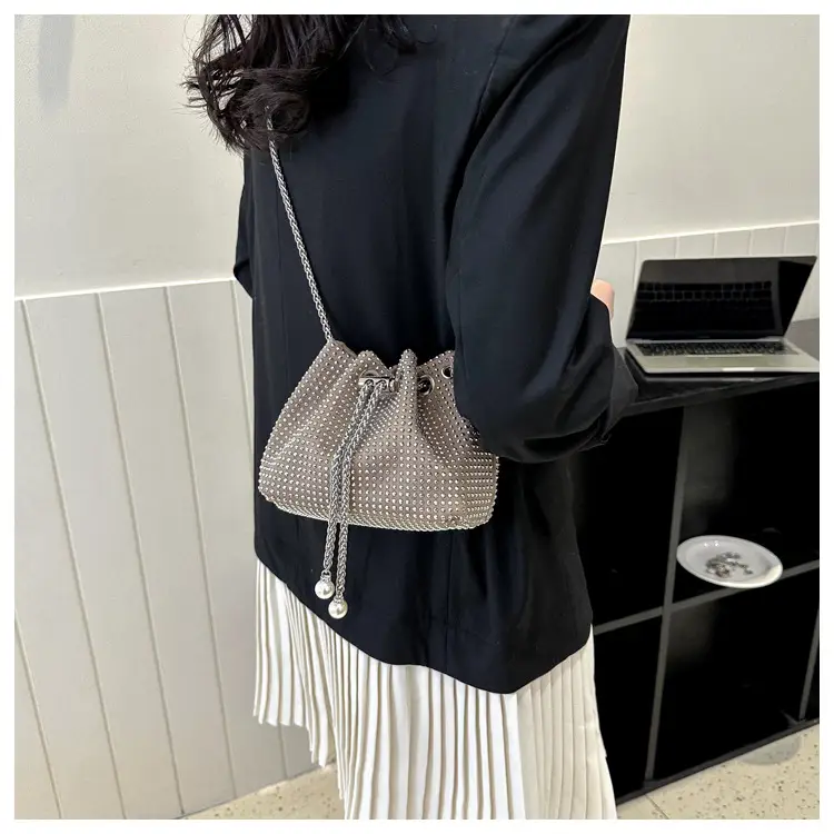 Yellow Chain Diamond Bucket Bag for Women — feature 27