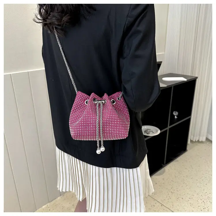 Yellow Chain Diamond Bucket Bag for Women — feature 28