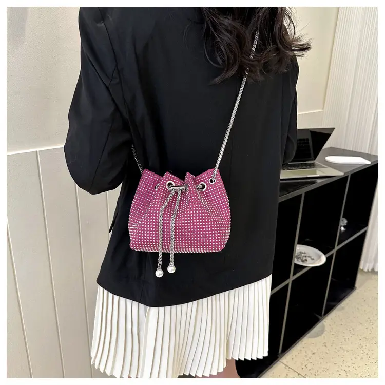 Yellow Chain Diamond Bucket Bag for Women — feature 29