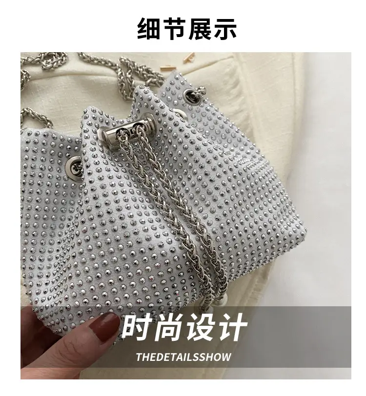 Yellow Chain Diamond Bucket Bag for Women — feature 3