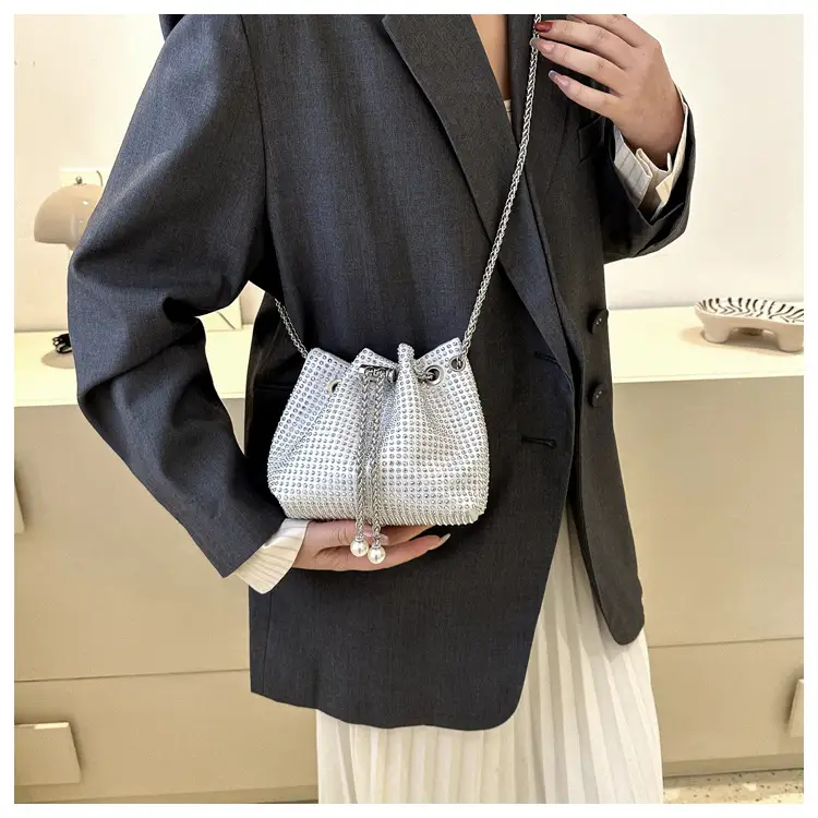 Yellow Chain Diamond Bucket Bag for Women — feature 30