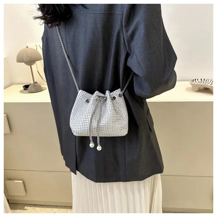 Yellow Chain Diamond Bucket Bag for Women — feature 31