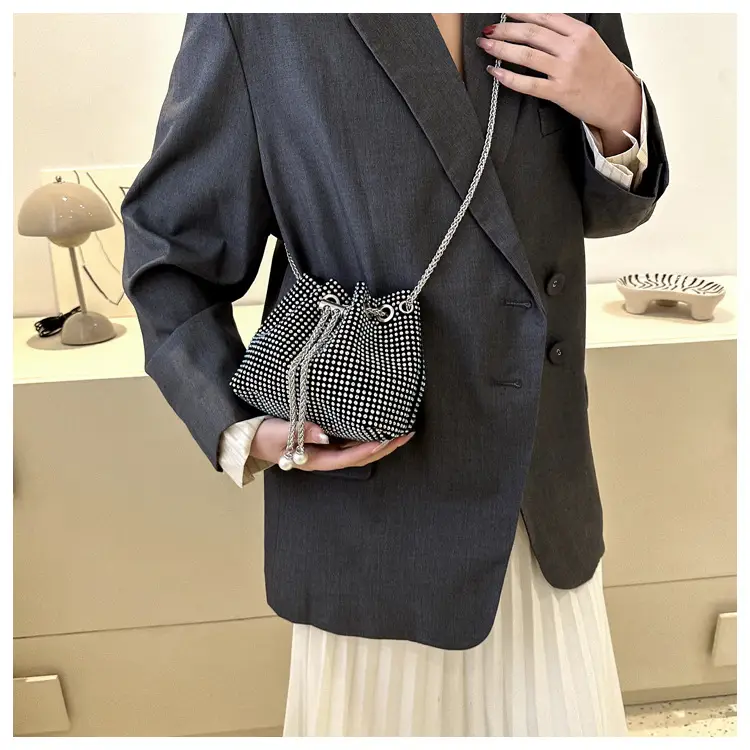 Yellow Chain Diamond Bucket Bag for Women — feature 32