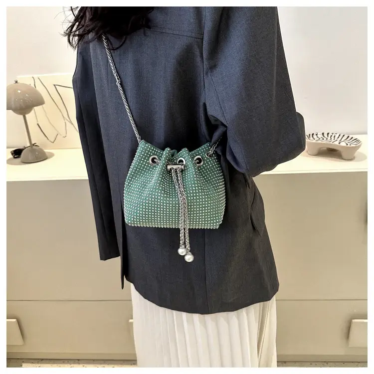 Yellow Chain Diamond Bucket Bag for Women — feature 34