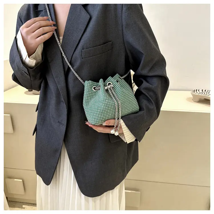 Yellow Chain Diamond Bucket Bag for Women — feature 35