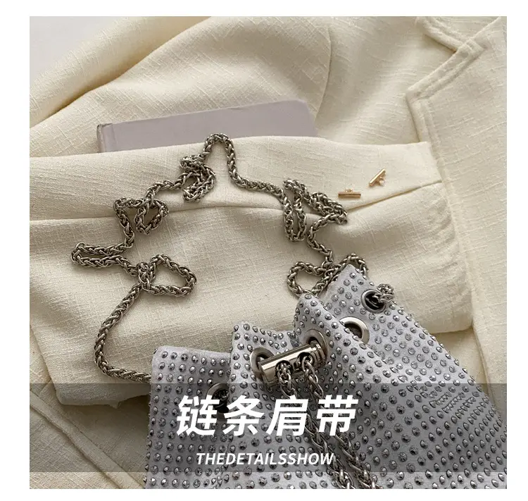 Yellow Chain Diamond Bucket Bag for Women — feature 4