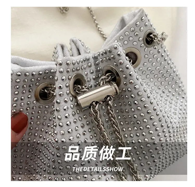 Yellow Chain Diamond Bucket Bag for Women — feature 5