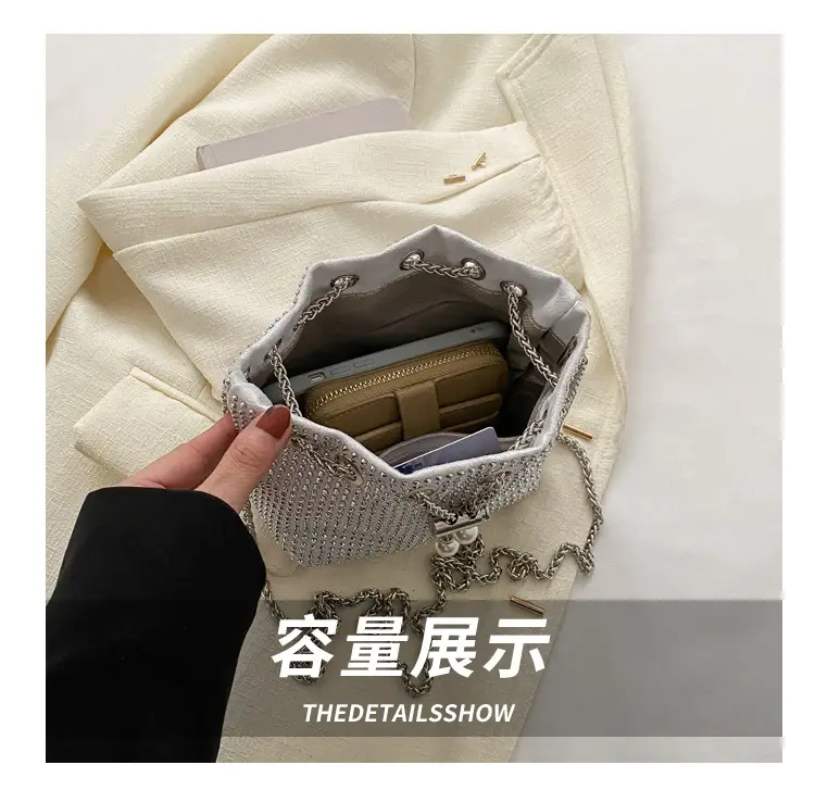 Yellow Chain Diamond Bucket Bag for Women — feature 6