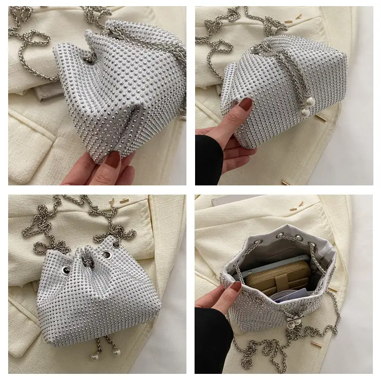Yellow Chain Diamond Bucket Bag for Women — feature 7