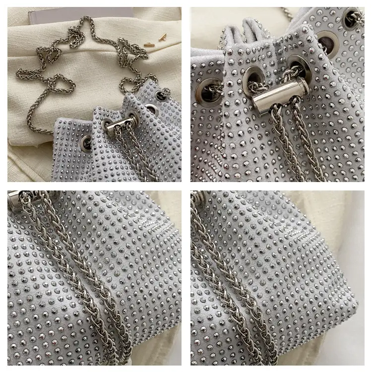 Yellow Chain Diamond Bucket Bag for Women — feature 8
