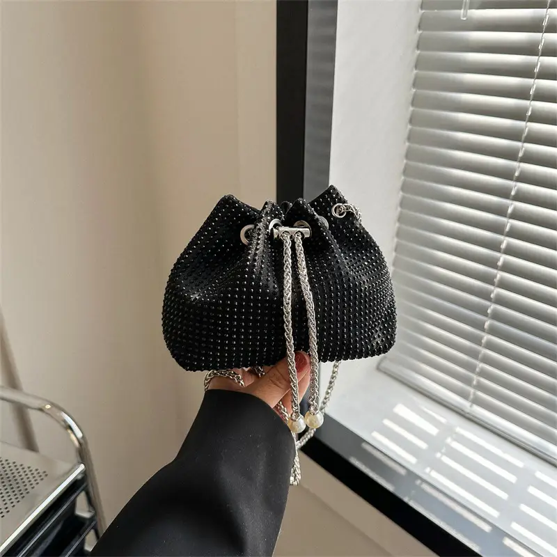 Yellow Chain Diamond Bucket Bag for Women - Image 2